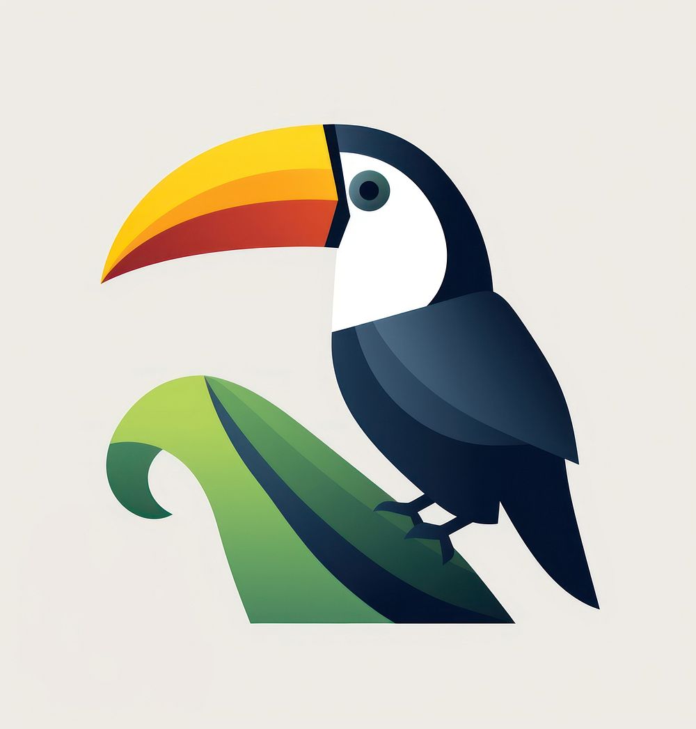 Toucan logo sitting on a branch animal bird beak.