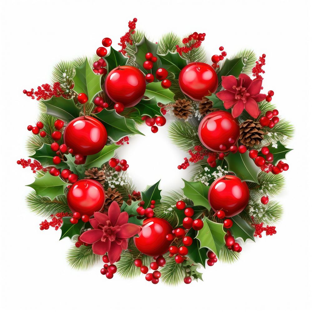 Christmas wreath white background celebration lingonberry.