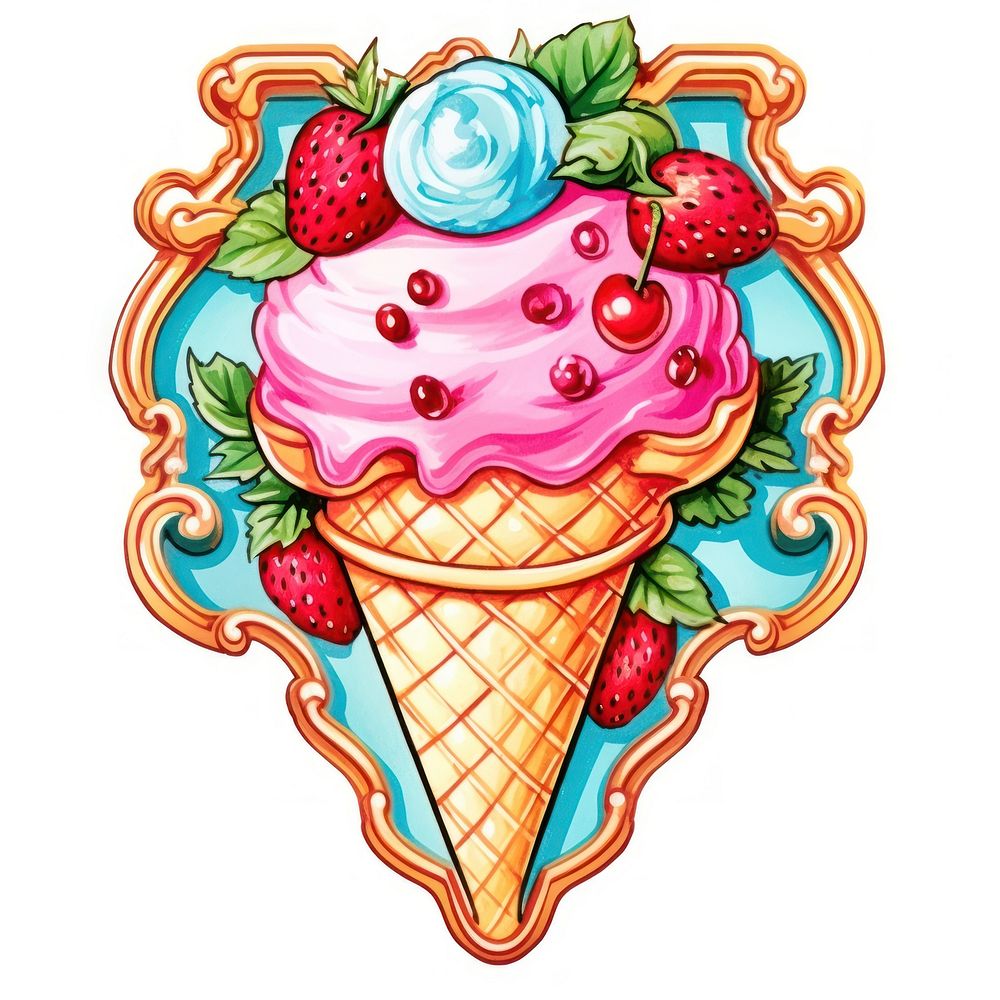 Ice cream printable sticker dessert food strawberry.