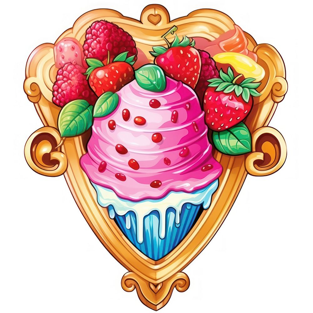 Ice cream printable sticker strawberry dessert cupcake.
