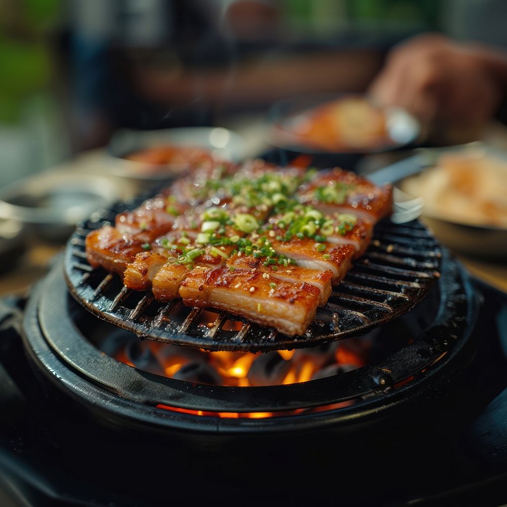 Korean pork belly grill cooking grilling meat.