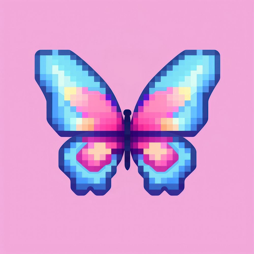 Butterfly pixel graphics purple art.