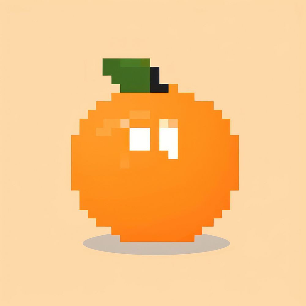 Orange fruit pixel food anthropomorphic jack-o'-lantern.
