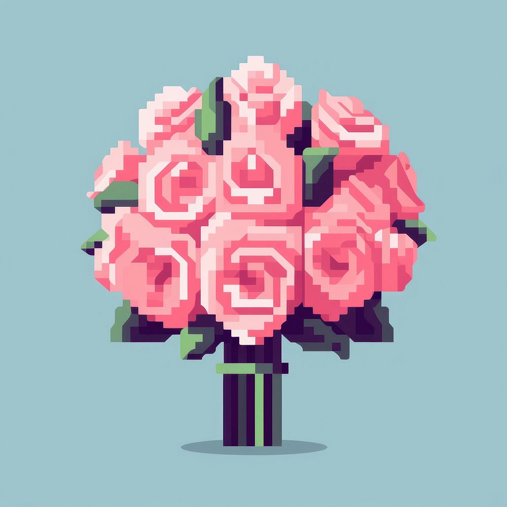 Roses bouquet pixel art graphics flower.