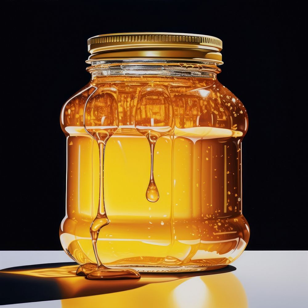 A honey jar bottle glass refreshment.