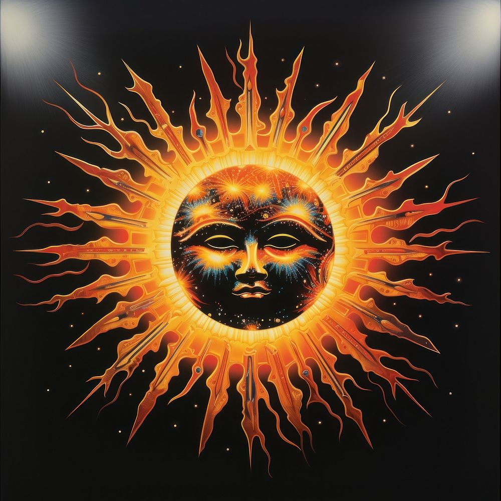 A lively celestial sun fire art representation.