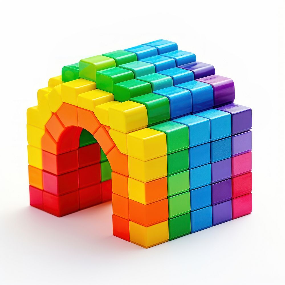 Shape rainbow brick toy white background architecture playhouse.