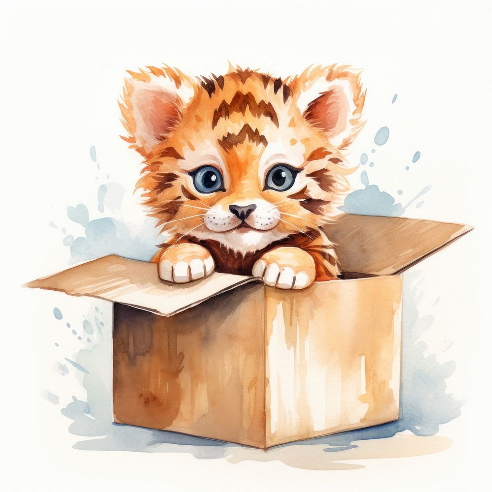 Tiger pop on box cartoon mammal kitten.