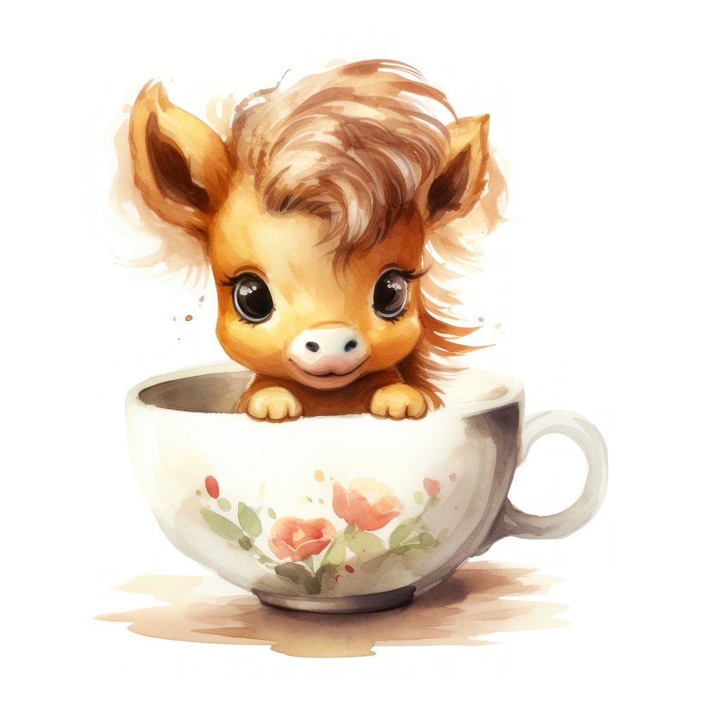 Baby horse pop teacup cartoon animal coffee.