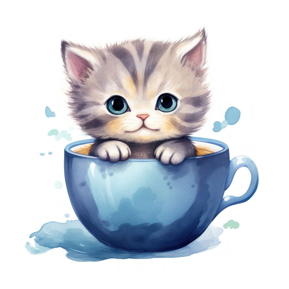 Cat pop on teacup cartoon kitten mammal.