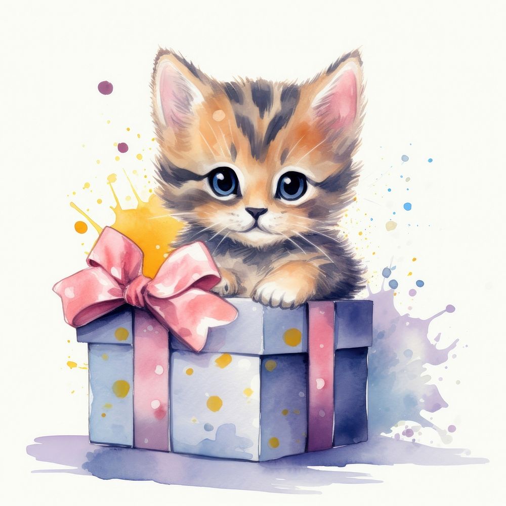 Cat pop gift box cartoon mammal kitten.