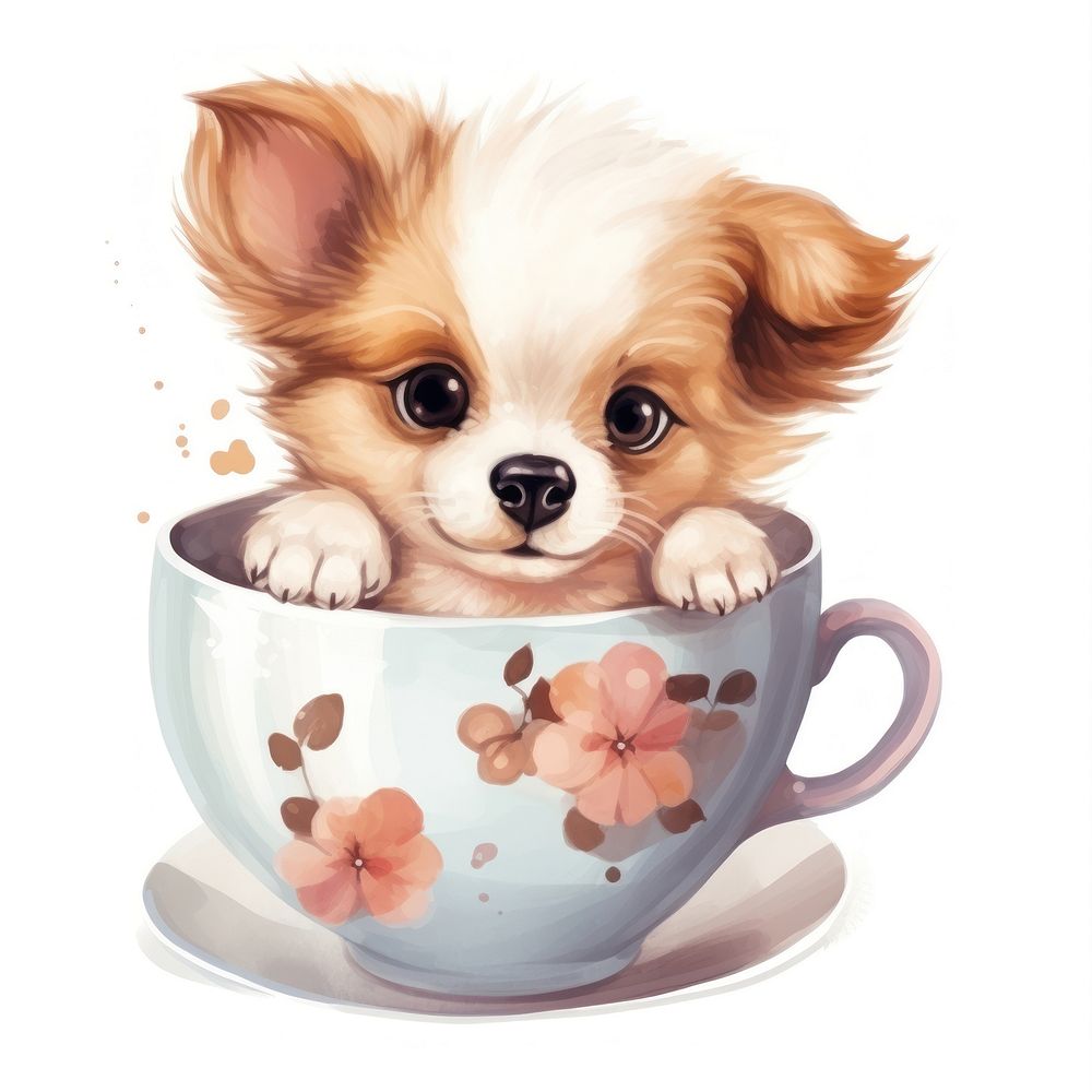 Cute dog pop teacup cartoon mammal coffee.