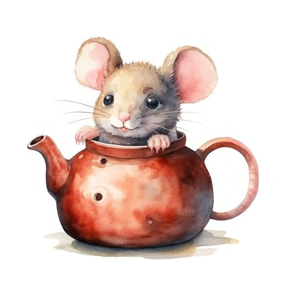 Mouse pop on teapot animal rat cartoon.
