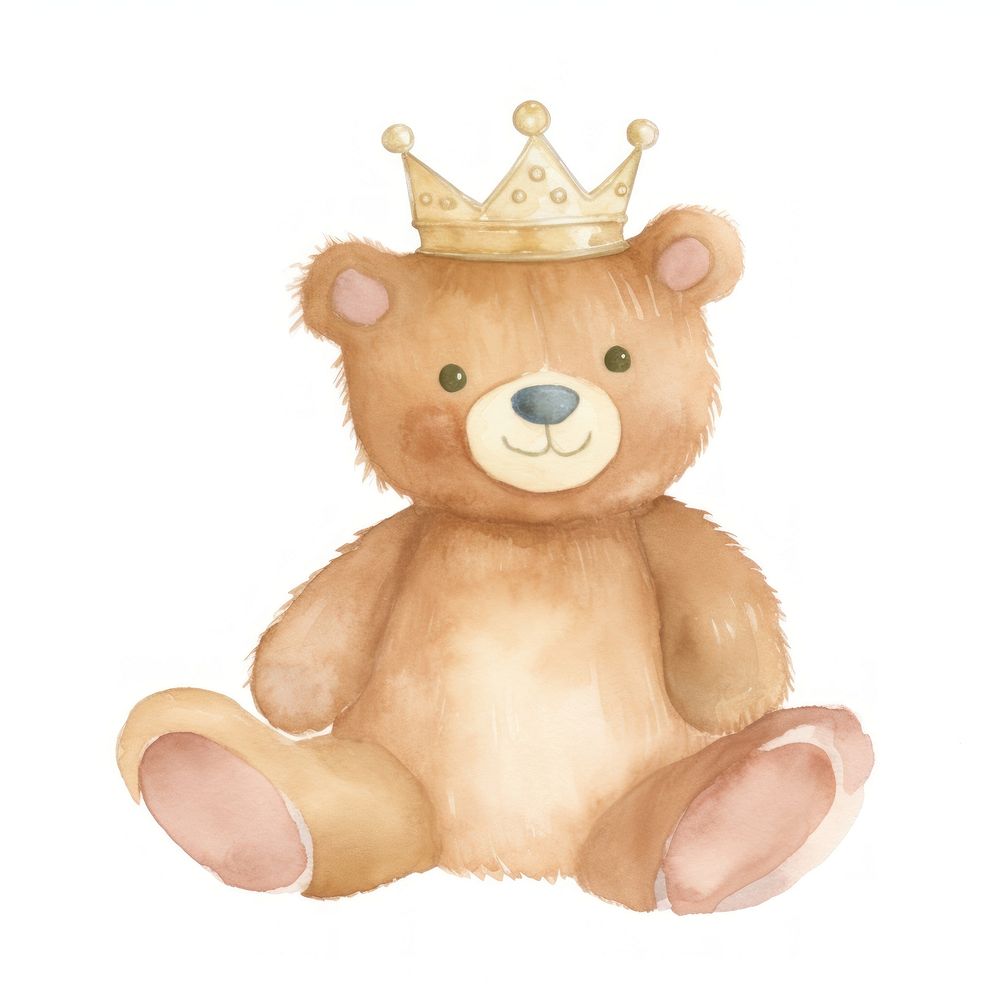 Teddy bear crown toy white background.