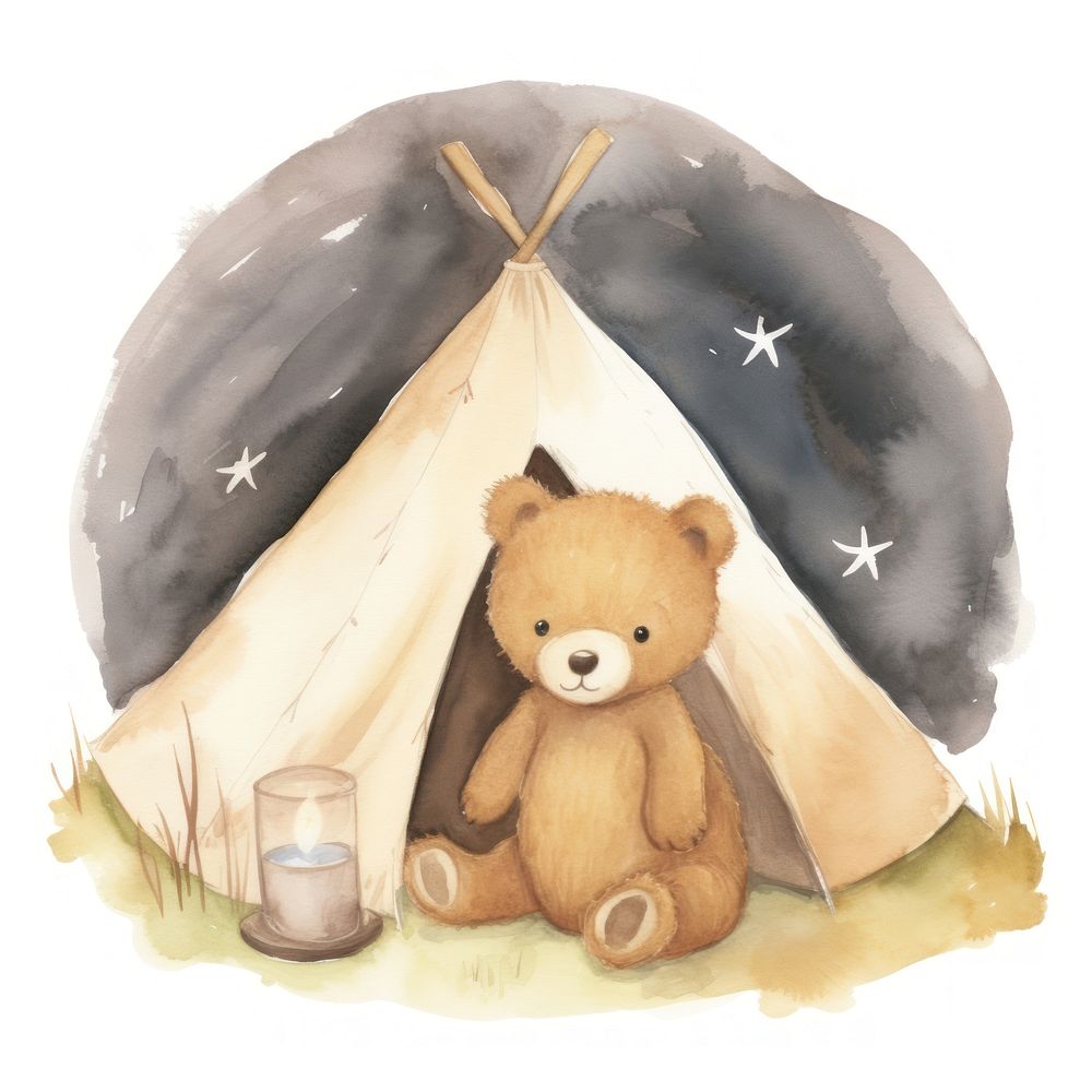 Teddy bear camping tent cute.