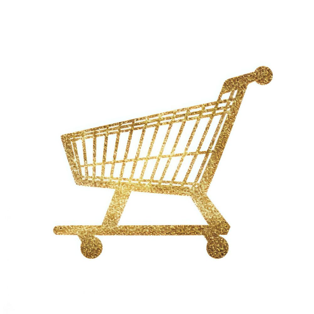 Shopping cart icon gold white background consumerism.