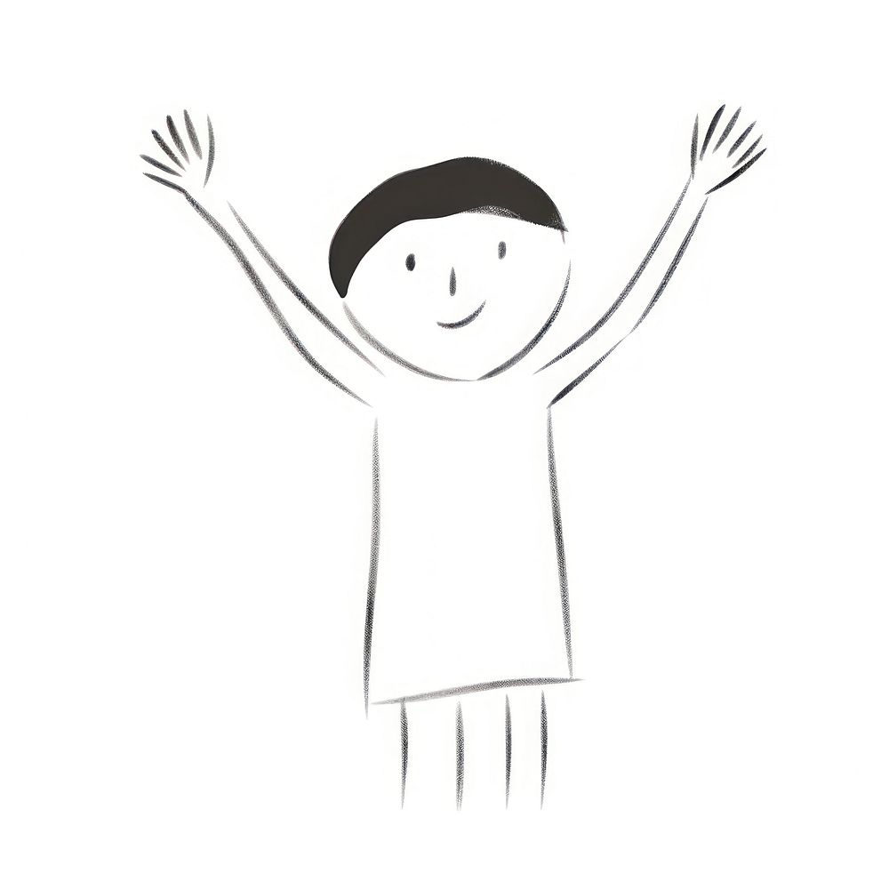 Person raising hands drawing sketch white background.