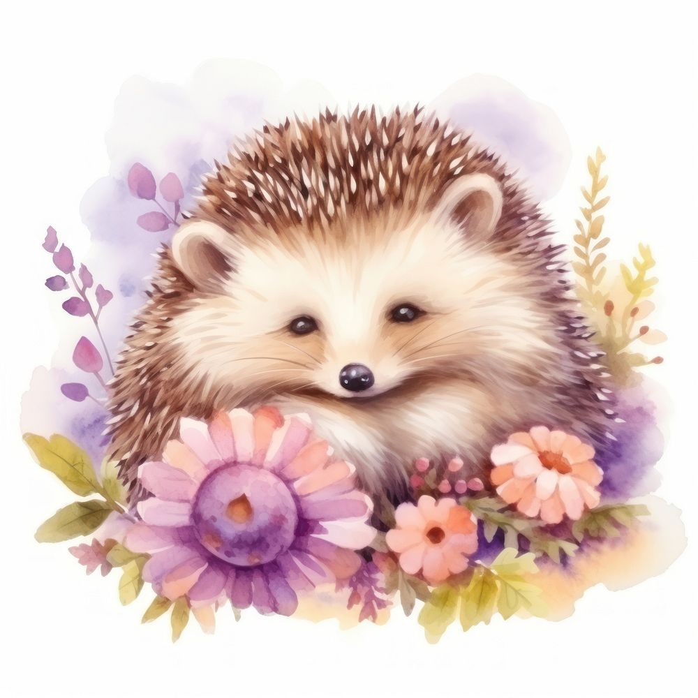 Watercolor hedgehog sleeping animal porcupine cartoon.