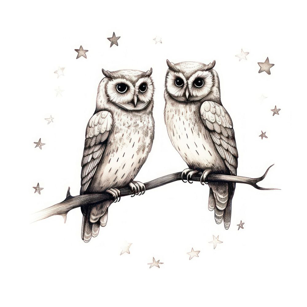 Owls drawing animal sketch.
