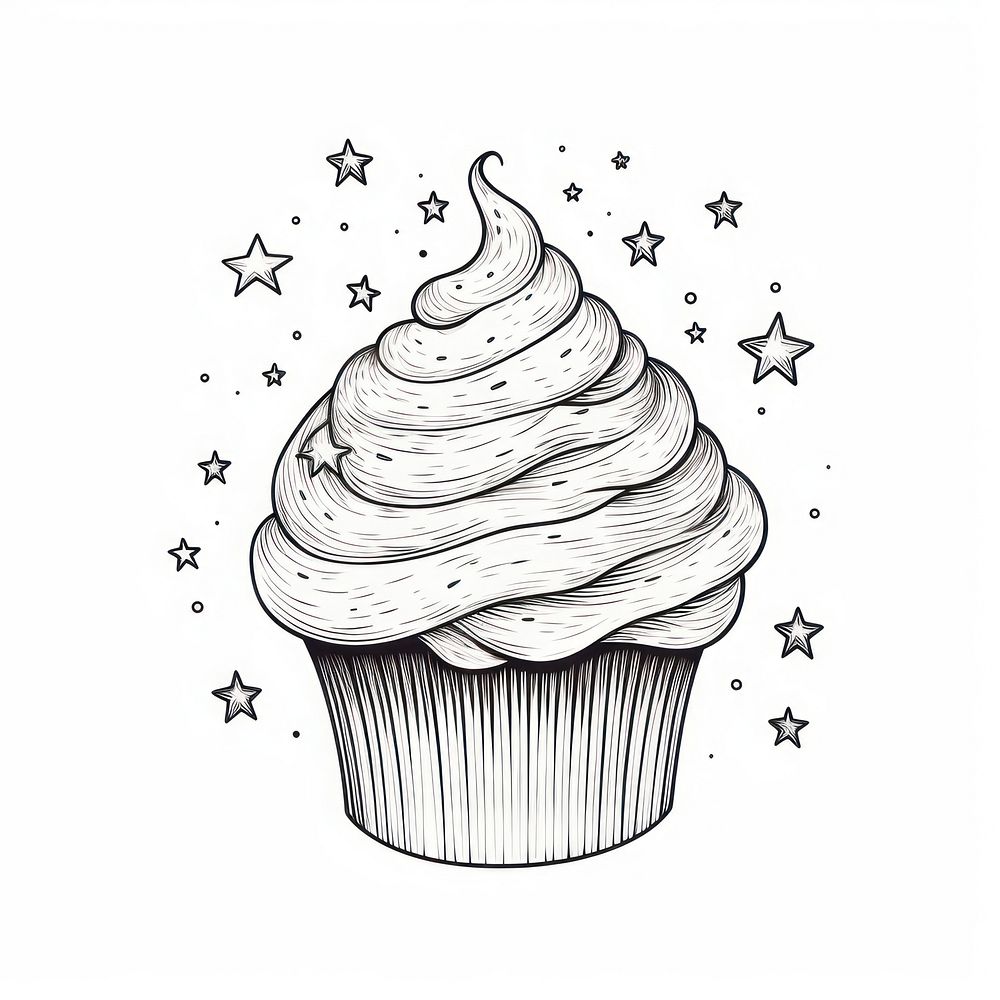Cupcake drawing dessert sketch.
