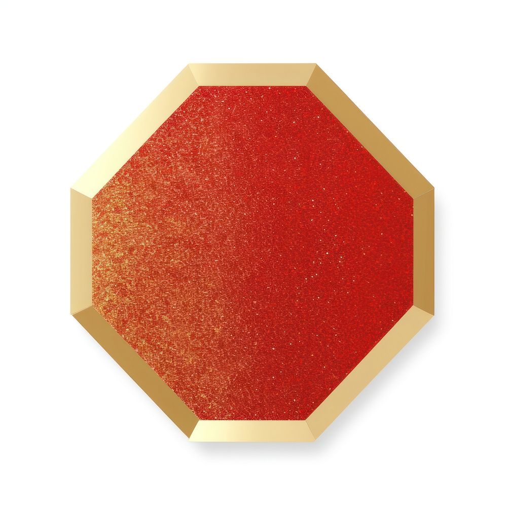 Octagon icon shape gold red.