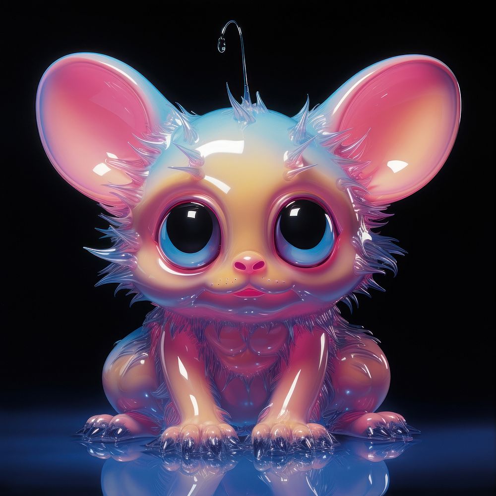A cute creature isolated on clear solid background toy black background representation.