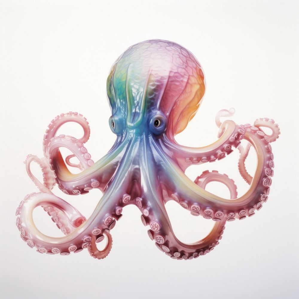 An iridescence octopus isolated on clear pale solid white background animal invertebrate translucent.