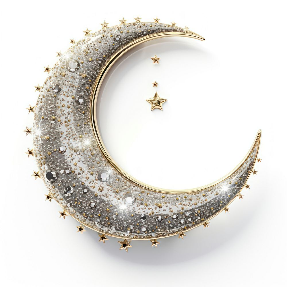 Crescent moon jewelry gold white background.