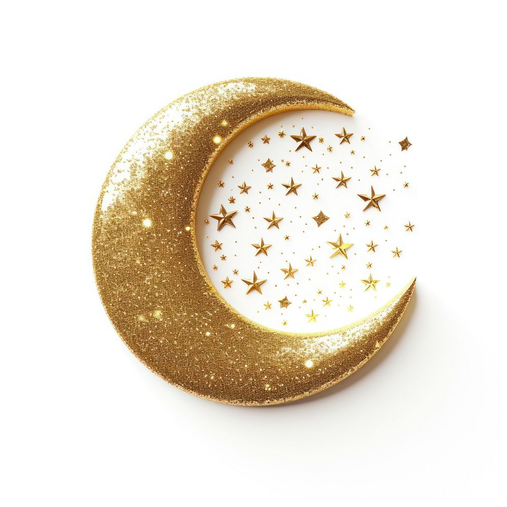 Eid Mubarak crescent moon astronomy night gold.