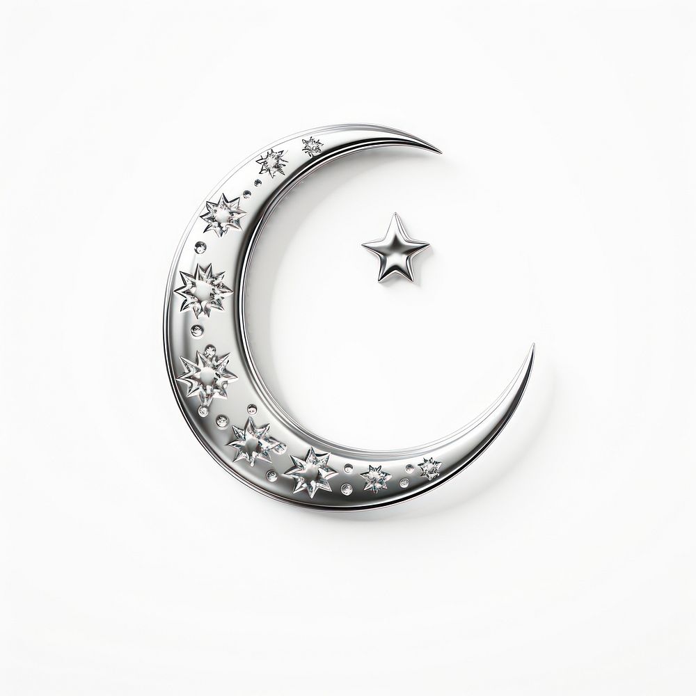 Eid Mubarak crescent moon silver white background accessories.