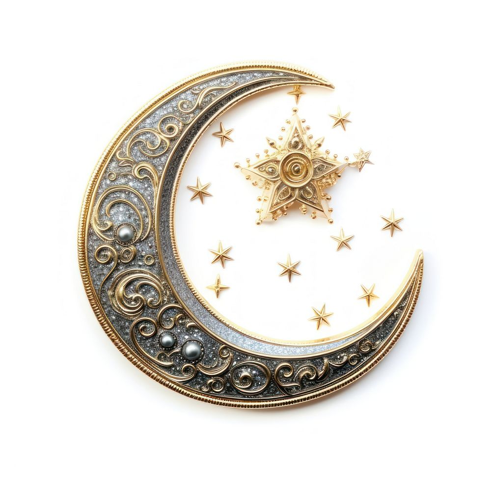 Eid Mubarak crescent moon jewelry pendant gold.