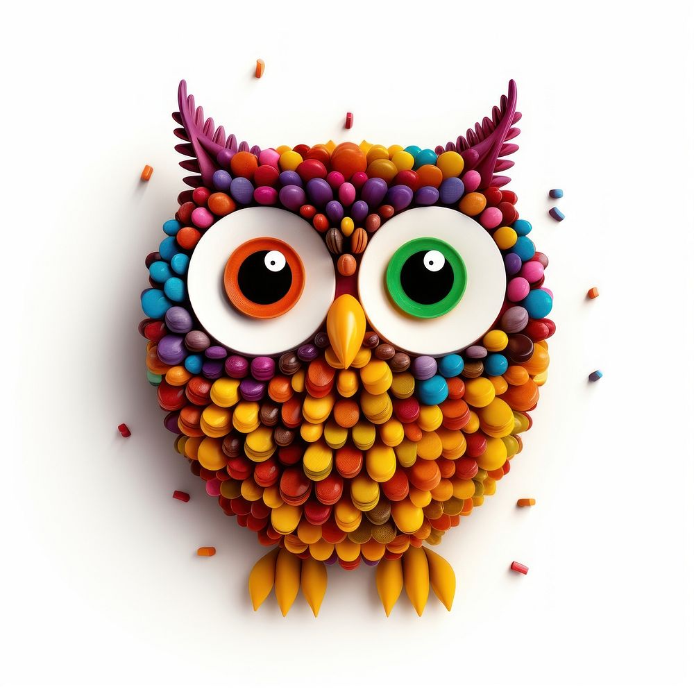 Cute owl crayon art white background confectionery.