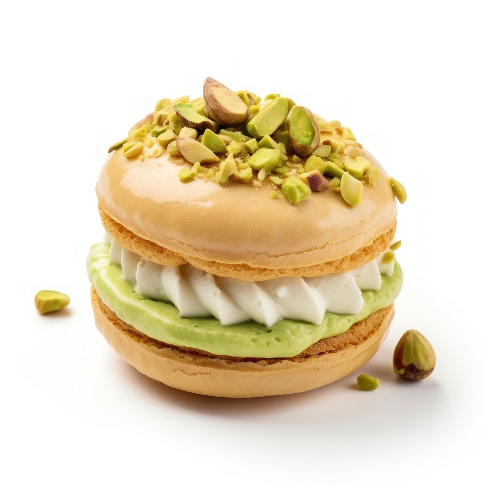 Choux cake with pistachio cream and nuts dessert vegetable food.