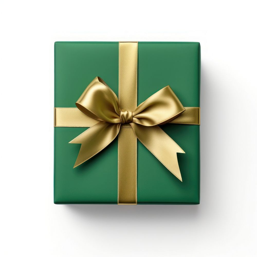 Green gift box wrapped ribbon gold.