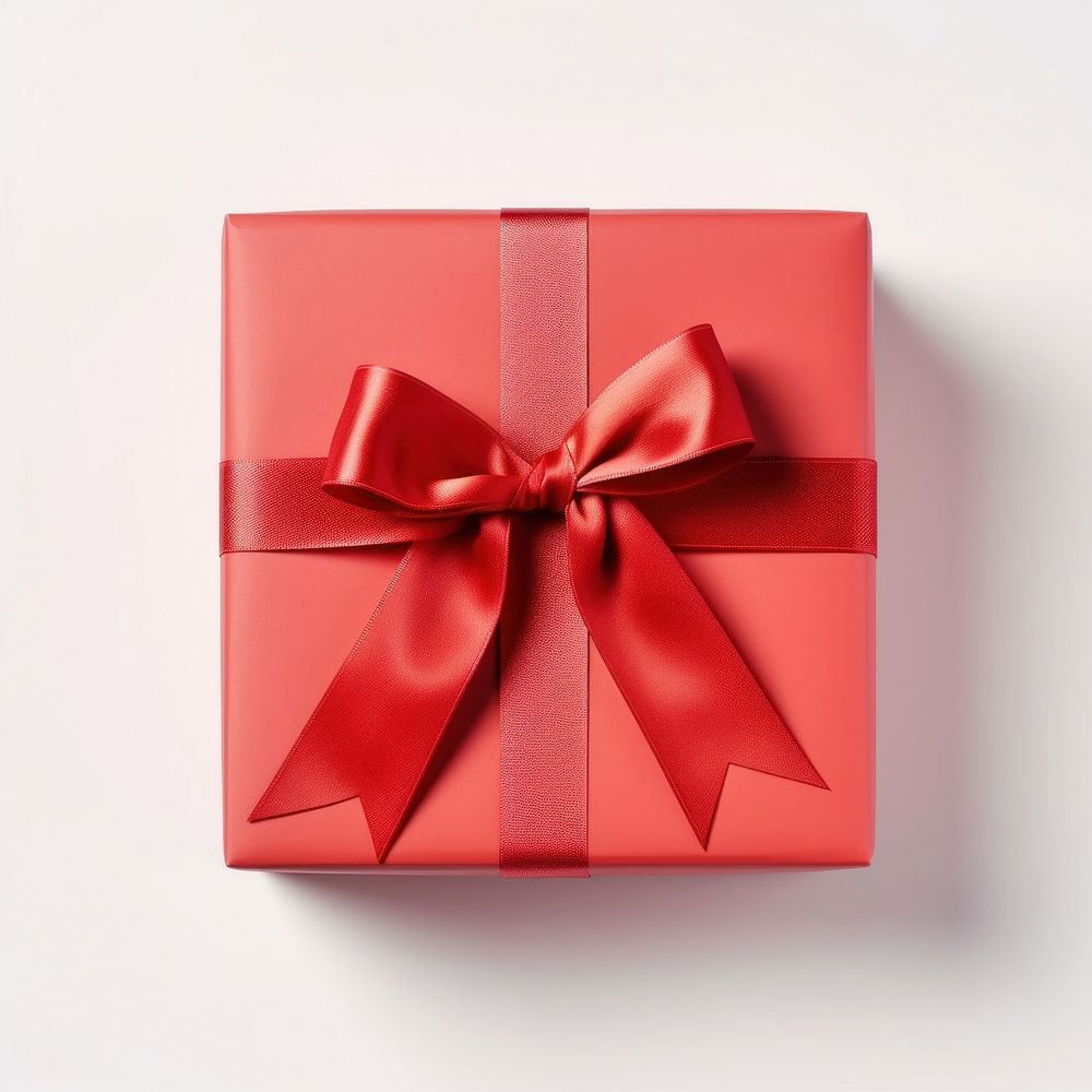 Red gift box wrapped ribbon bow.