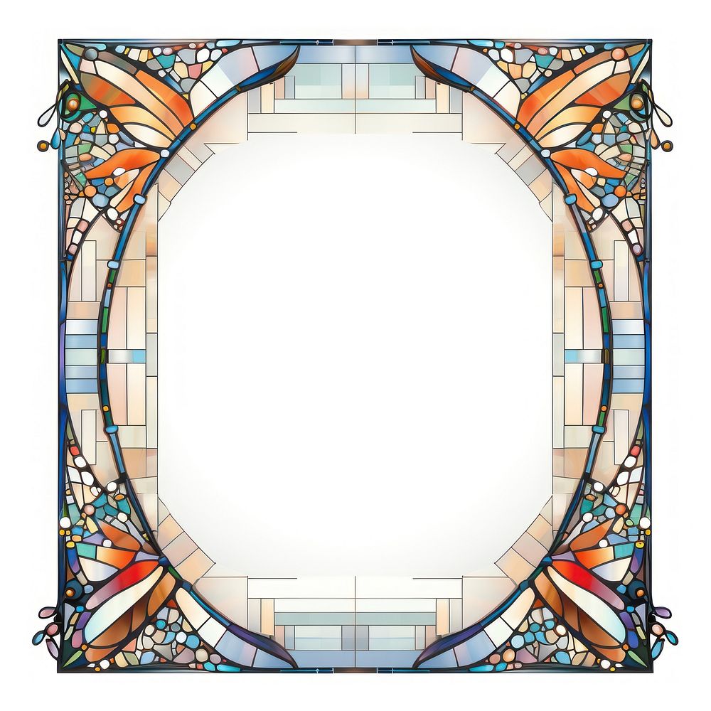 Arch art nouveau with butterfly backgrounds glass white background.