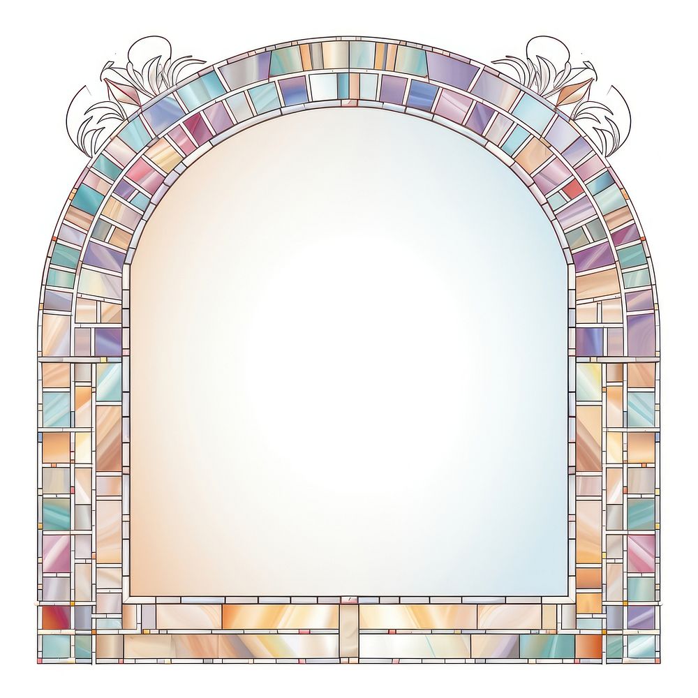 Arch art nouveau with unicorn architecture mosaic white background.