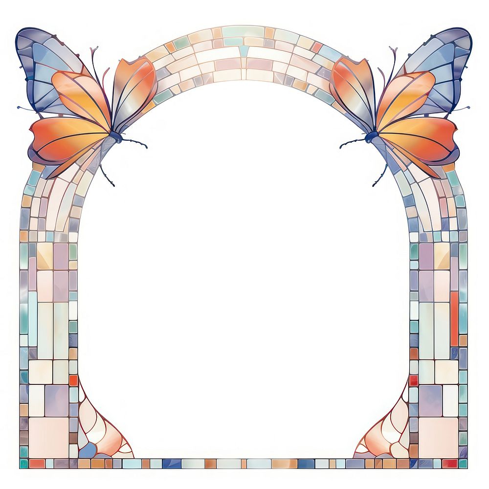 Arch art nouveau with butterfly architecture pattern white background.