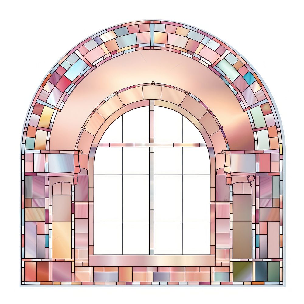 Arch art nouveau with pink architecture glass white background.