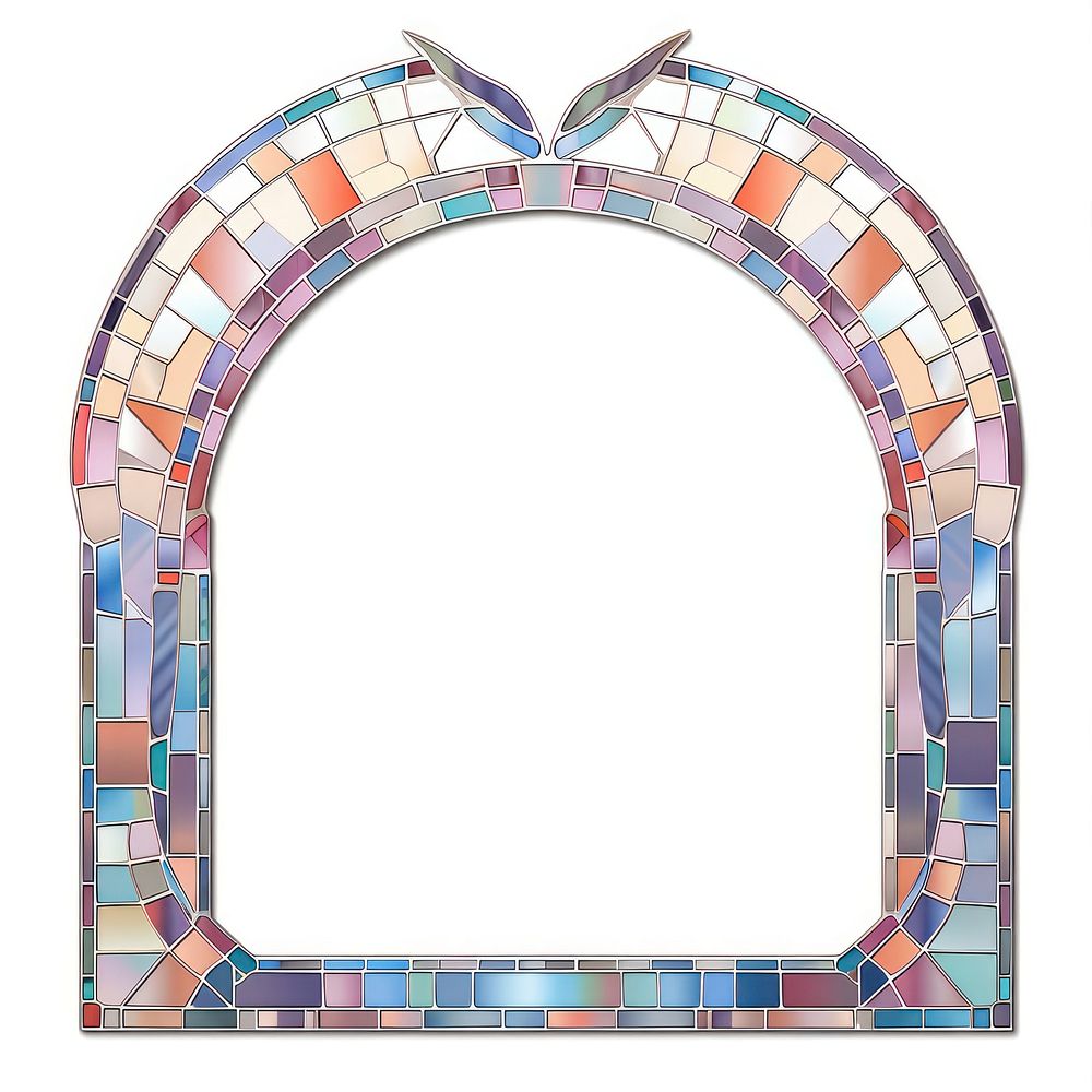 Arch art nouveau with heart mosaic architecture white background.