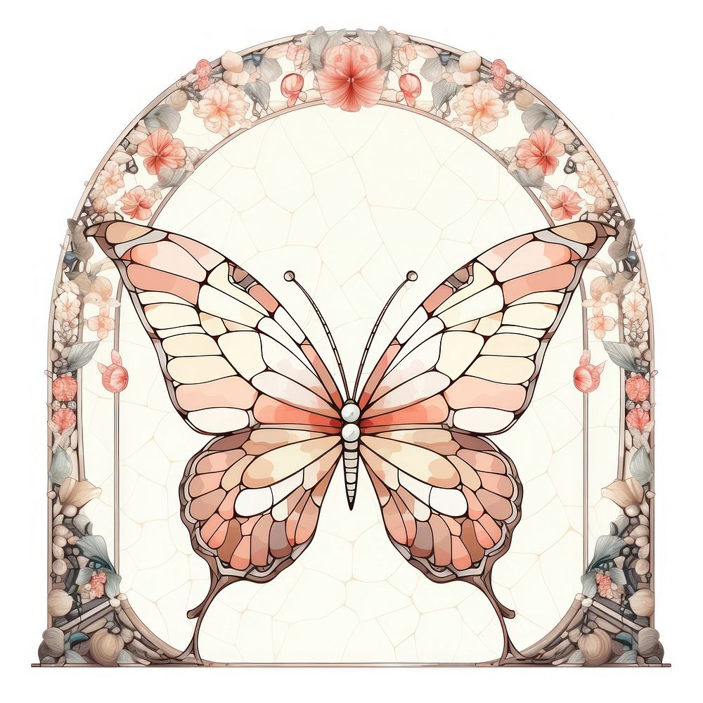 Arch art nouveau with butterfly white background architecture creativity.