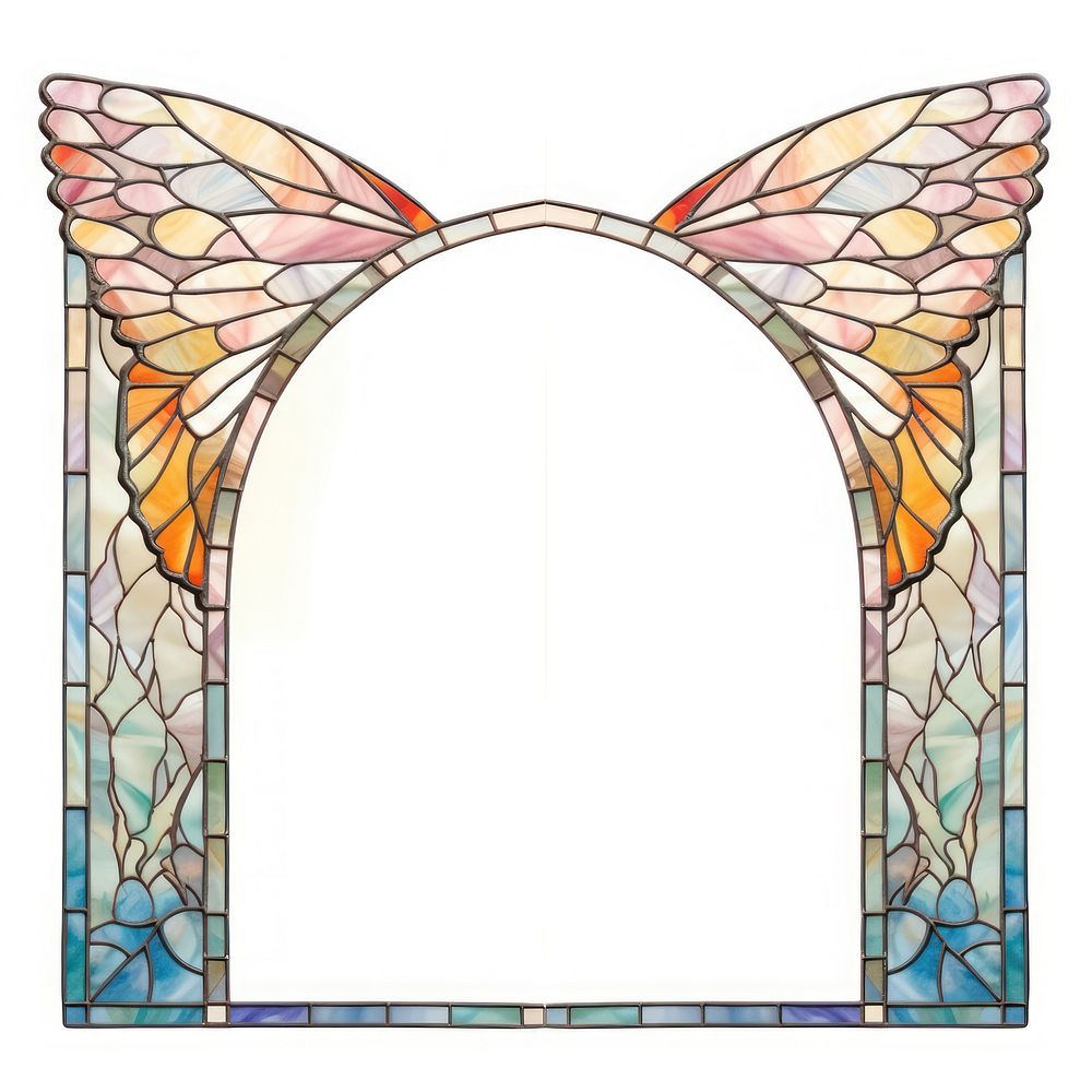 Arch art nouveau with butterfly architecture glass white background.