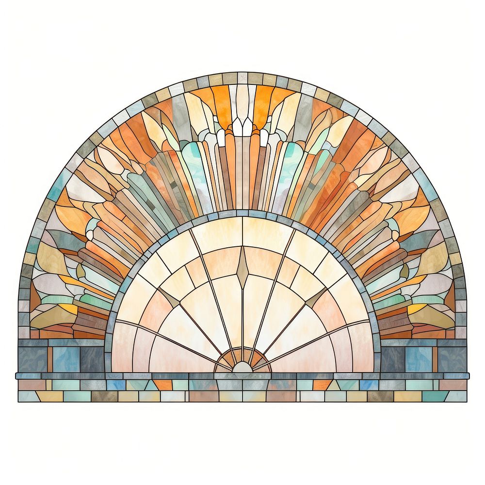 Arch art nouveau with sun mosaic glass architecture.
