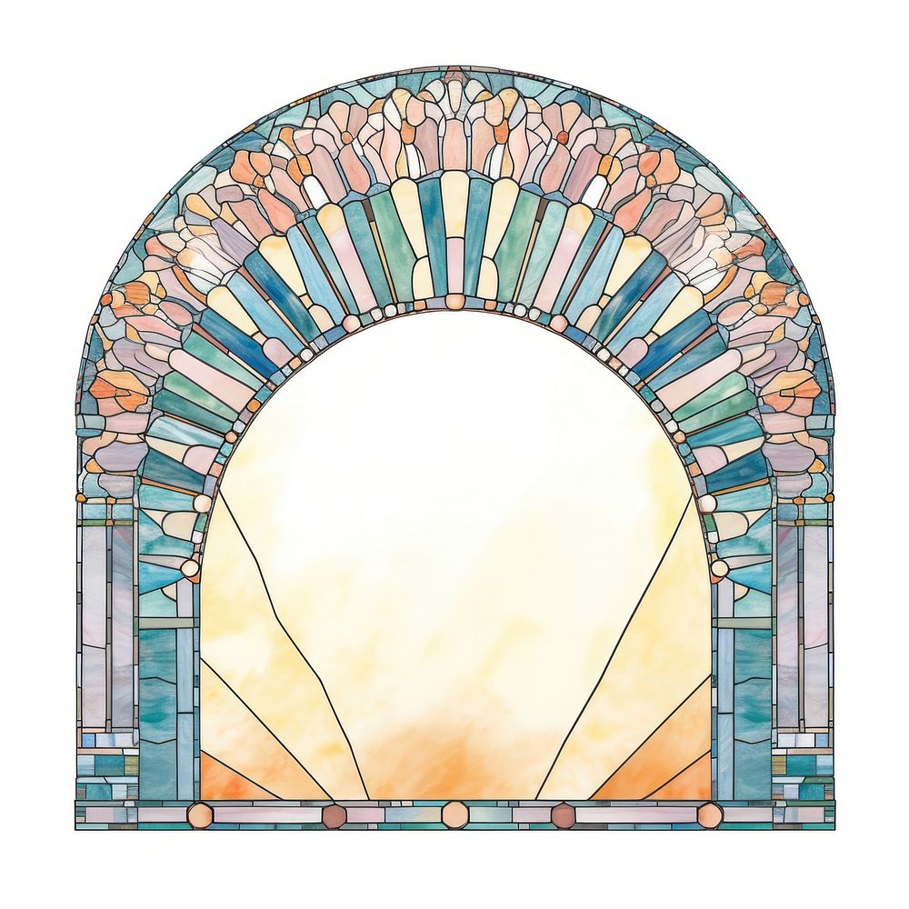 Arch art nouveau with sun architecture mosaic glass.