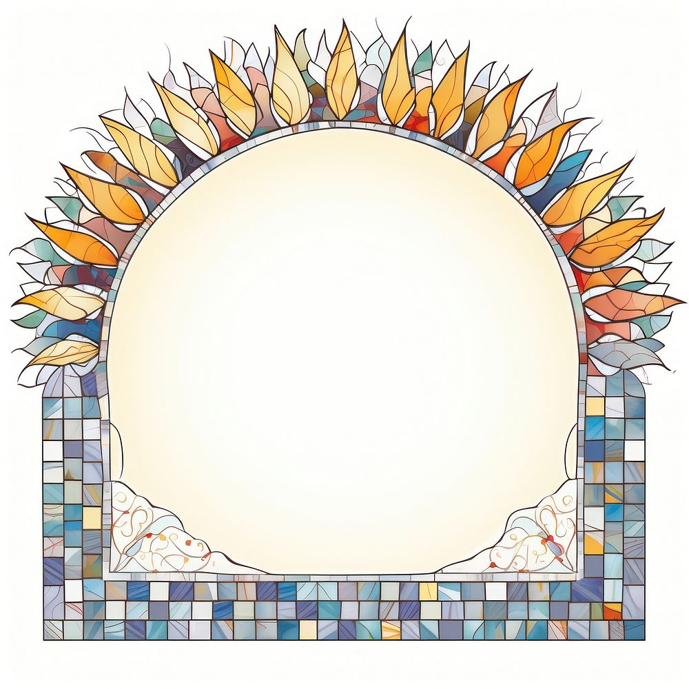 Arch art nouveau with sunflower mosaic white background architecture.