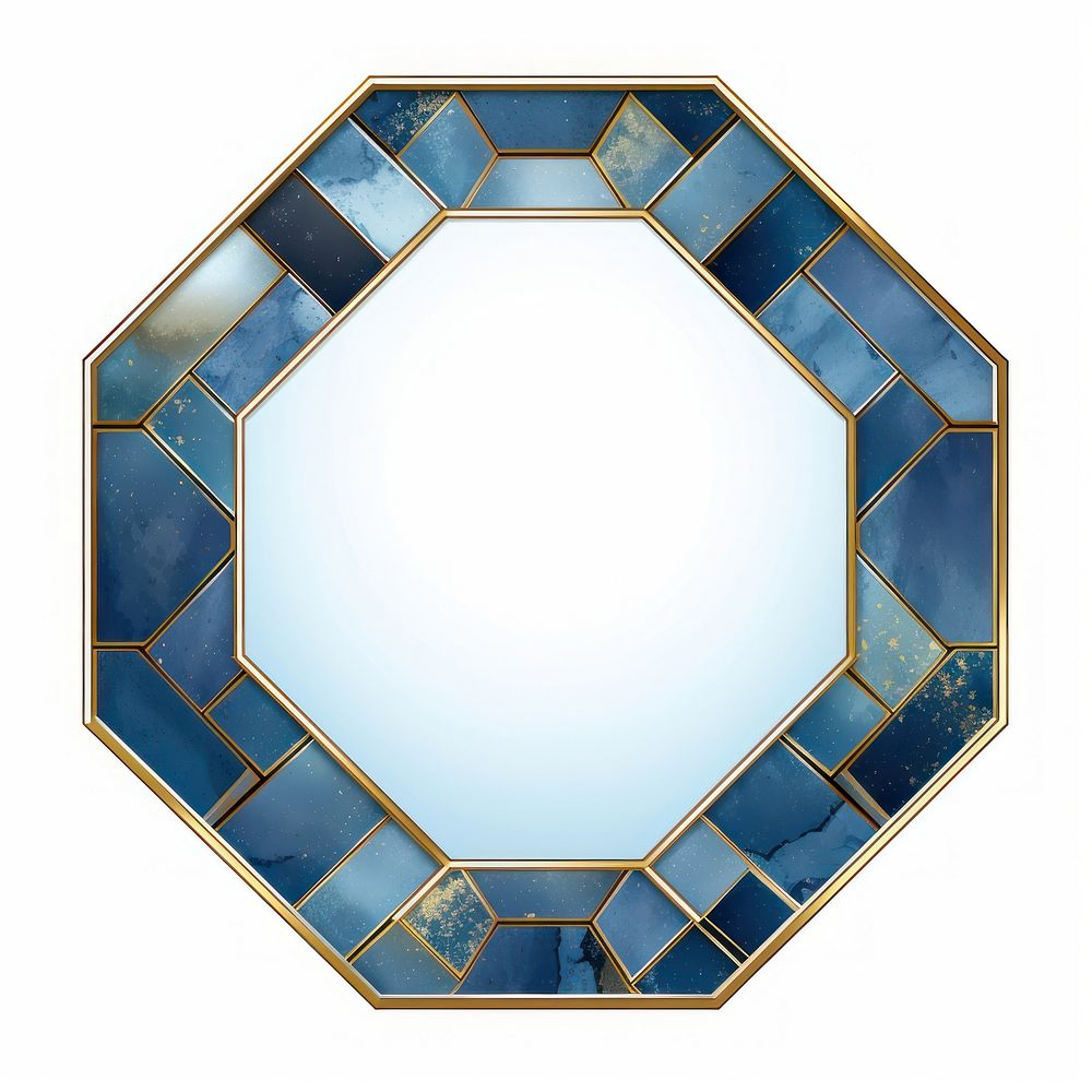 Hexagon blue glass art white background.