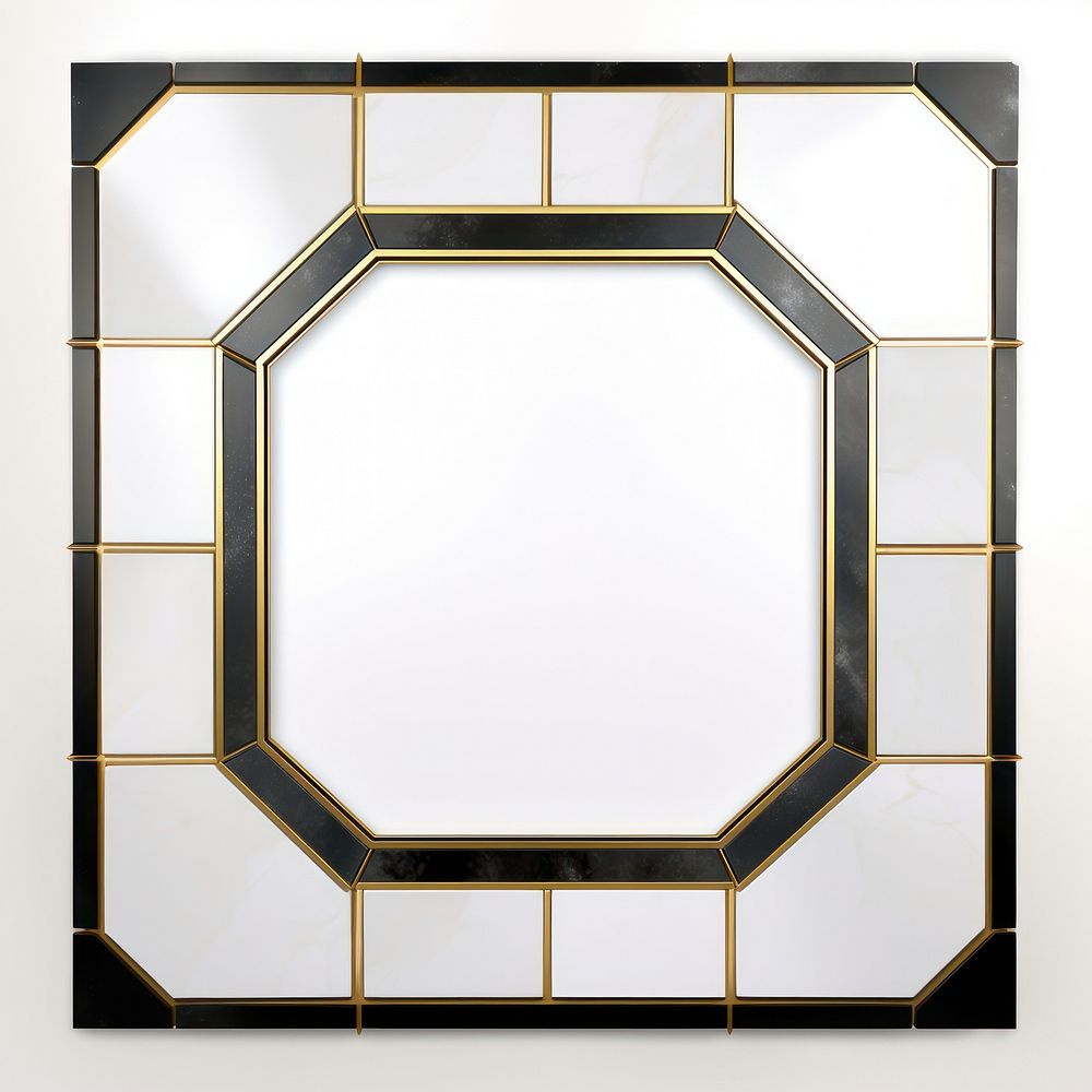 Hexagon black frame glass white background.
