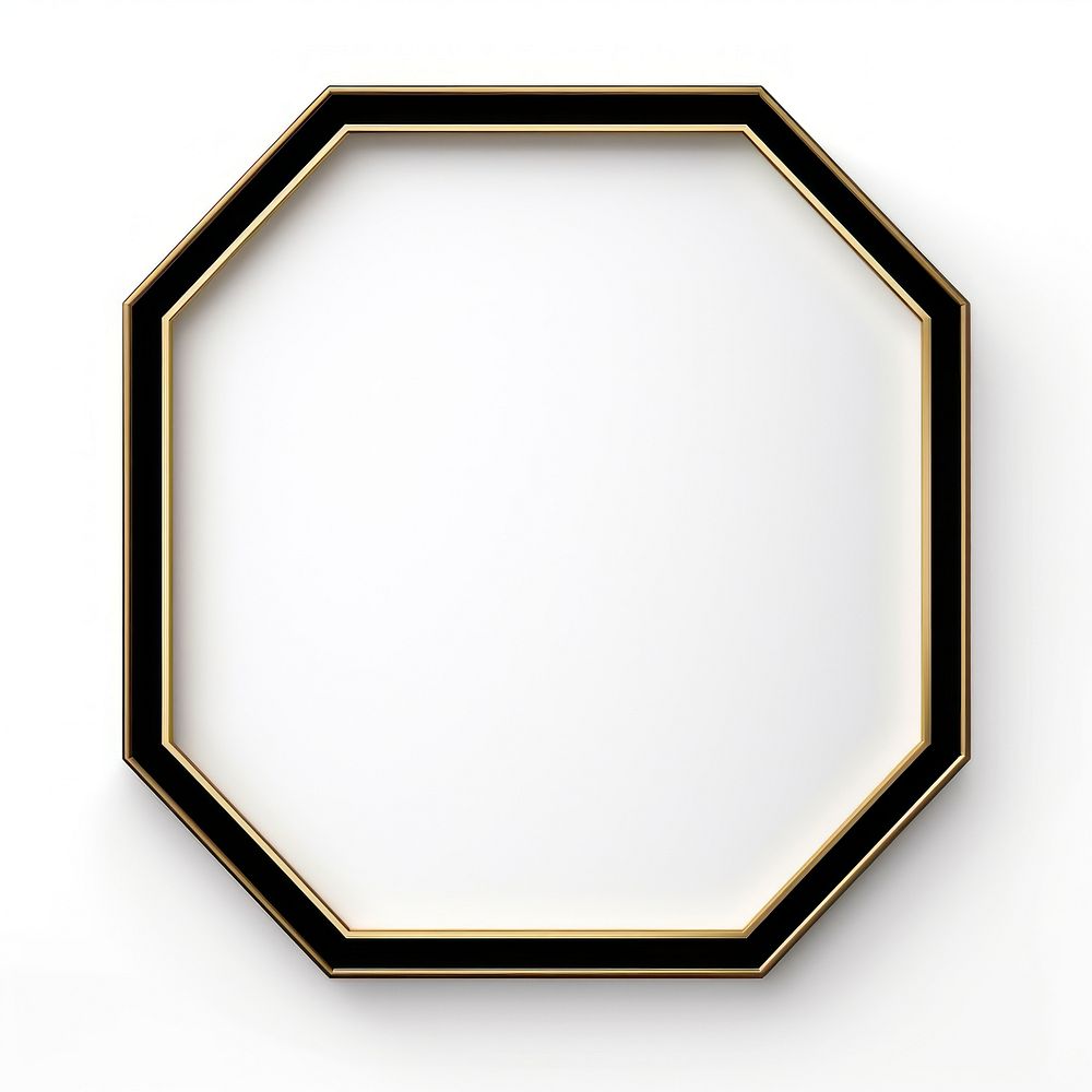 Hexagon black frame gold white background.