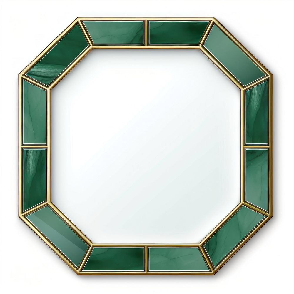Hexagon green mirror frame white background.