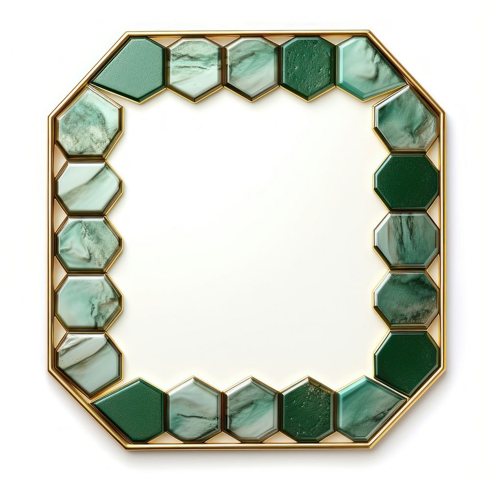 Hexagon green gemstone jewelry white background.